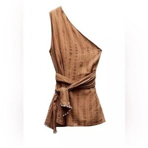 Zara Asymmetrical One Shoulder Wrap Halter Beaded Boho Top Size Medium NWT